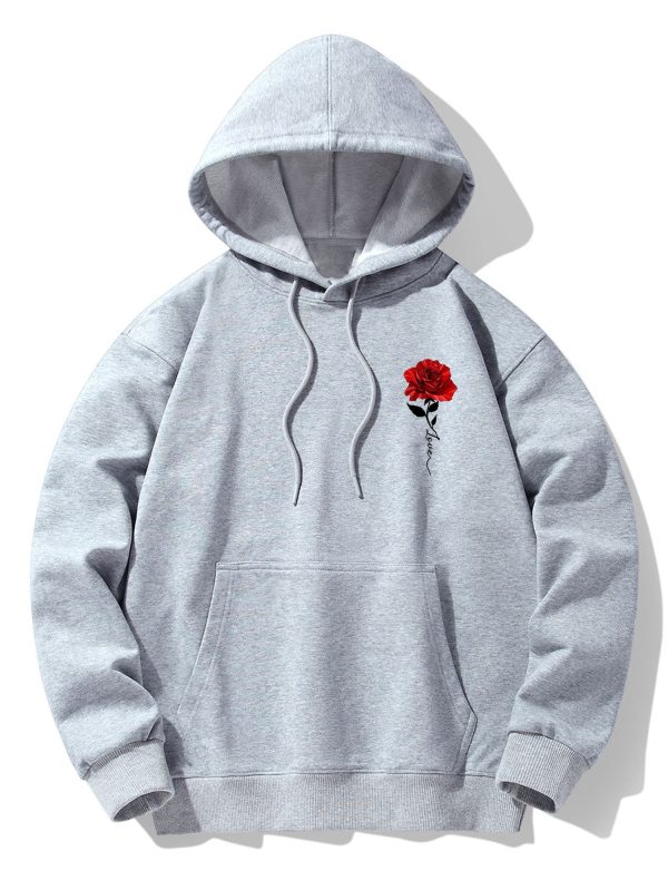 Rose Print Cotton Blend Hoodie & Jogger Pants
