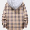Plaid Drawstring Hooded Shirt