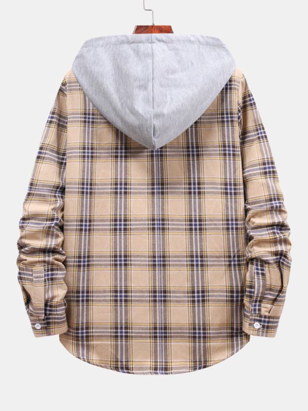 Plaid Drawstring Hooded Shirt