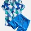Color Block Geometric Print Shirt & Swim Shorts