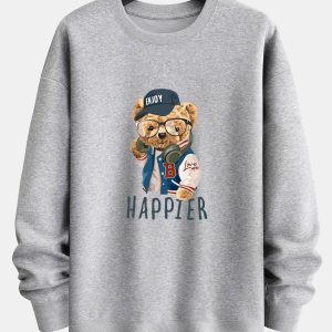 0226cea89255e6105db29c30f6e7d697ebad5690cc4713ddd23150f31caeaff7.jpg Baseball Jacket Bear Slogan Print Relax Fit Sweatshirt