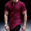 Men's Casual Slim Solid Color Short Sleeve Shirt Outdoor Fitness Sports Running Pure Cotton Stand Collar Cardigan