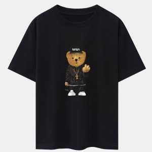 Hip Hop Bear Print Heavy Weight Oversize T-Shirt