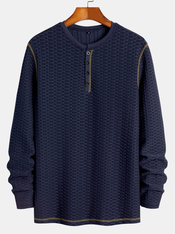 Long Sleeve Muscle Fit Knitted Textured Henley Shirt