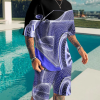 Men's Fashion 3D Printing Short Sleeve Two-Piece Suit 3 Colors