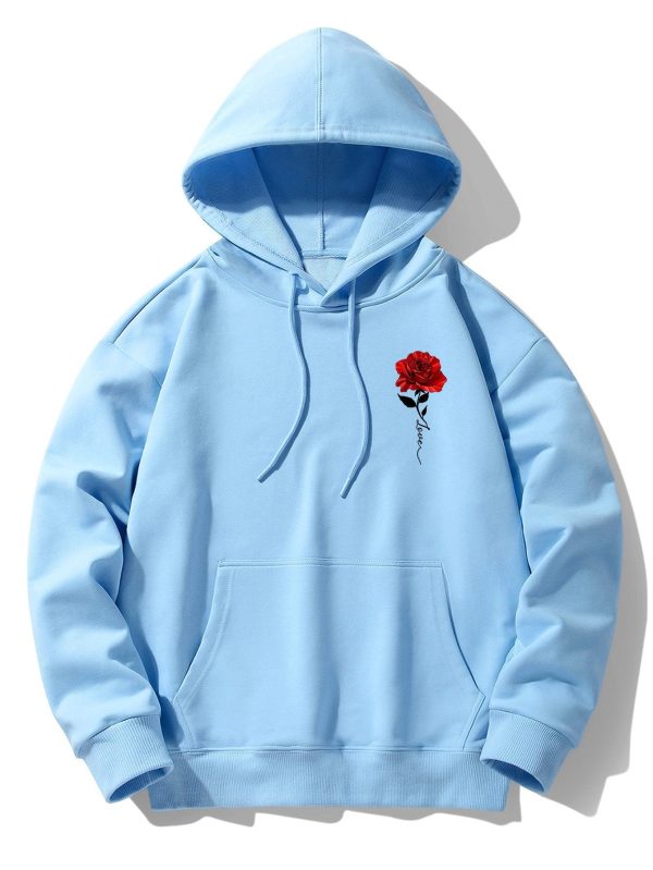 Rose Print Cotton Blend Hoodie & Jogger Pants