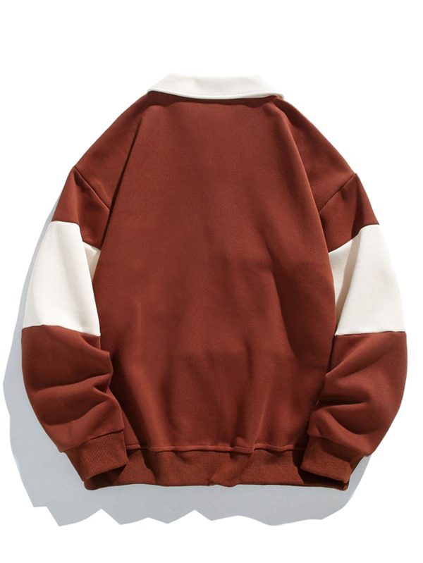 Relax Fit Color Block Patchwork Polo Sweatshirt