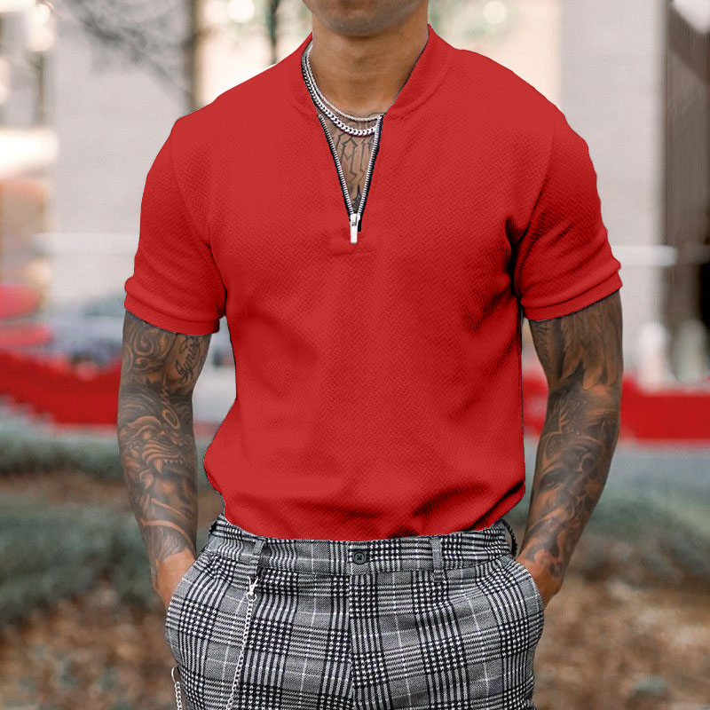 05a26fdd94c9c1168c274cd6025021d96a08dcc3eed70927e0eb89f8ee543b9b.png Gentleman business short-sleeved fitness zipper T-shirt