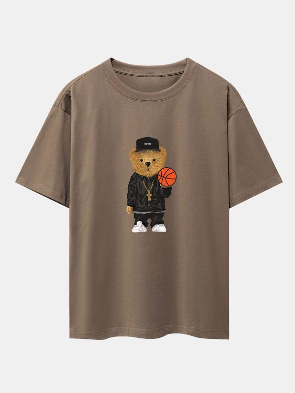 Basketball Bear Print Drop Shoulder Oversize T-Shirt & Jersey Basketball Shorts