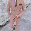 Business Solid Lapel Collar Double Breasted Blazer & Pants 2Pcs Set