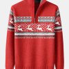 Christmas Moose Print Half Zip Sweater