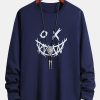 Long Sleeve Scary Face Print Cotton T-Shirt