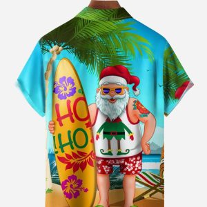 Santa Claus Chest Pocket Short Sleeve Hawaiian Shirt