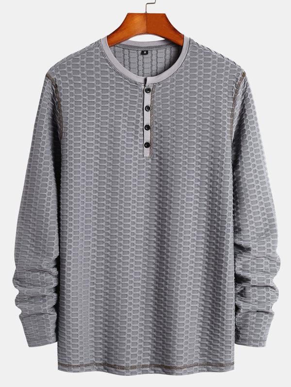 Long Sleeve Muscle Fit Knitted Textured Henley Shirt