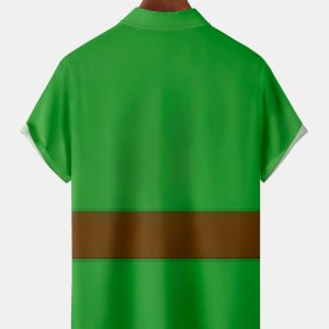 Chest Pocket Short Sleeve Christmas Shirt