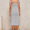 Puff Sleeves Floral Print Midi Dress