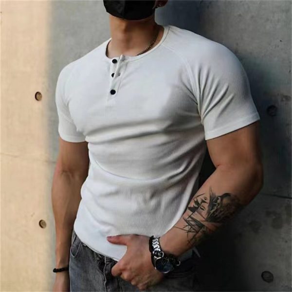 0b1178b3f87219979332bd61d5261fc3afafd1c524d0918e2f7ed28f193d3f51.jpg Men's Slim Simple Casual Round Neck Plain Henley T-Shirt