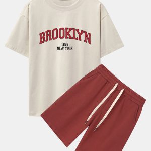 Brooklyn Print Drop Shoulder Oversize T-Shirt & Jersey Shorts