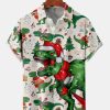 0c7f4777033b2478e2129204f7d909483411ac2b233c62f70ee5ec3e296439f8.jpg Men's Christmas Dinosaur Print Short Sleeve Hawaiian Shirt with Chest Pocket