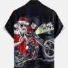 Men's Santa Print Casual Short Sleeve Shirt with Breast Pocket