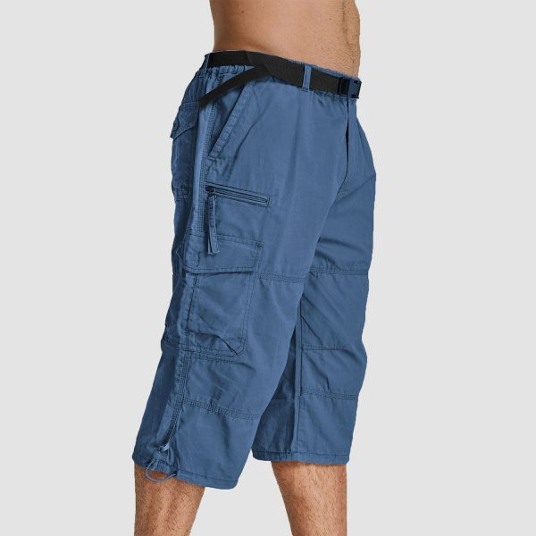 0e349a45e7ee8ecfa5b35a7df108940b6407588b5edfa281b028750331355ad1.jpg Men Summer Casual 3/4 Long Cargo Shorts Twill Cotton Elastic Waist Multiple Pockets Comfortable Capris Trousers