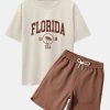 Florida Palm Tree Print Heavy Weight Oversize T-Shirt & Twill Jacquard Shorts
