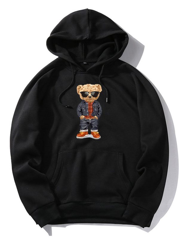 Denim Bear Print Hoodie