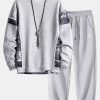 Paisley Print Panel Waffle Sweatshirt & Waffle Jogger Pants