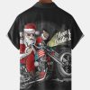 Men's Santa Print Casual Short Sleeve Shirt with Breast Pocket