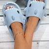 106a1ed04ddf0ee28d472a0a71481211e6de481fccec30fc229f8d4304cef507.jpg Women Blue Cartoon Shark Design Single Band Slides