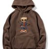 Denim Bear Print Hoodie