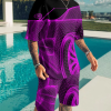 Men's Fashion 3D Printing Short Sleeve Two-Piece Suit 3 Colors