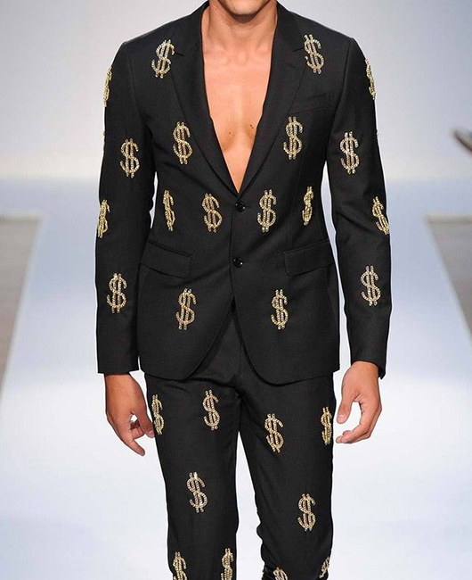 112171ef607cb645216de247d0dcd7f1c99c825869625a96c916e9b8f749c6ed.jpg Dollar Pattern Notch Lapel Button Blazer & Pants 2Pcs Set