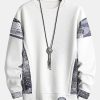 Paisley Print Panel Waffle Sweatshirt & Waffle Jogger Pants