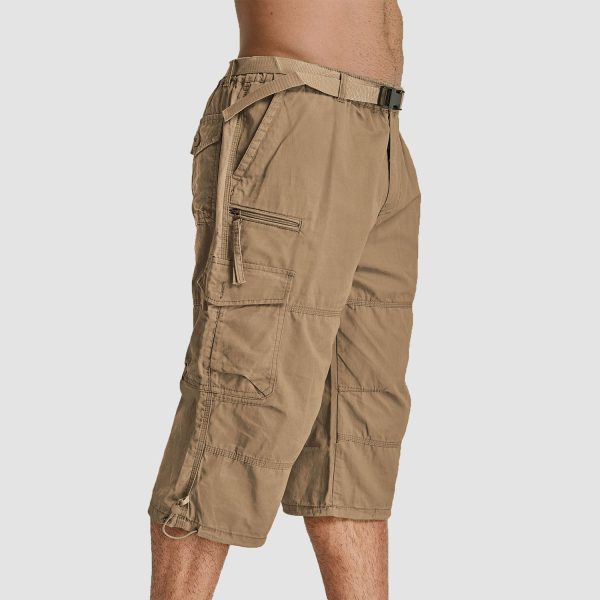 11844c425395c197621d62cea60b19cb5b6ad3f0e89ee05978e938ba18147763.jpg Men Summer Casual 3/4 Long Cargo Shorts Twill Cotton Elastic Waist Multiple Pockets Comfortable Capris Trousers