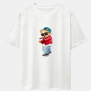 Hip Hop Singer Bear Print Heavy Weight Oversize T-Shirt