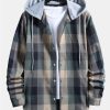 Contrast Hoodie Plaid Shirt