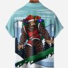 Christmas Bigfoot Chest Pocket Short Sleeve Casual Shirt
