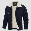 Men's Corduroy Jacket Sherpa Lined Cargo Jackets Cotton Turn Down Collar Winter Warm Casual Work Coat with 5 Pockets