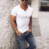 Men's V-neck Solid Color Breathable T-Shirt Casual Retro Outdoor Motorcycle Top