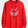 Long Sleeve Scary Face Print Cotton T-Shirt