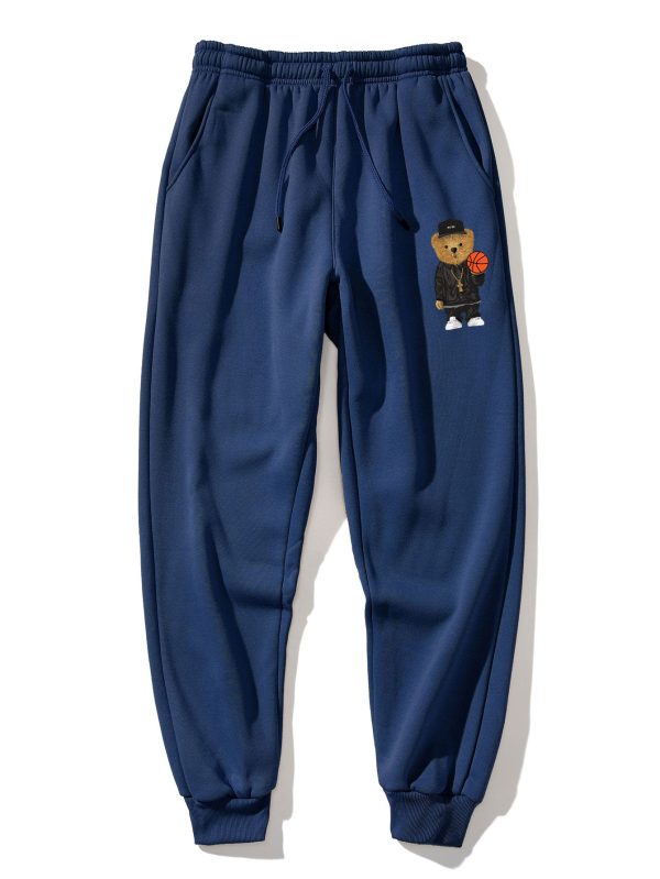 Basketball Bear Print Hoodie & Jogger Pants