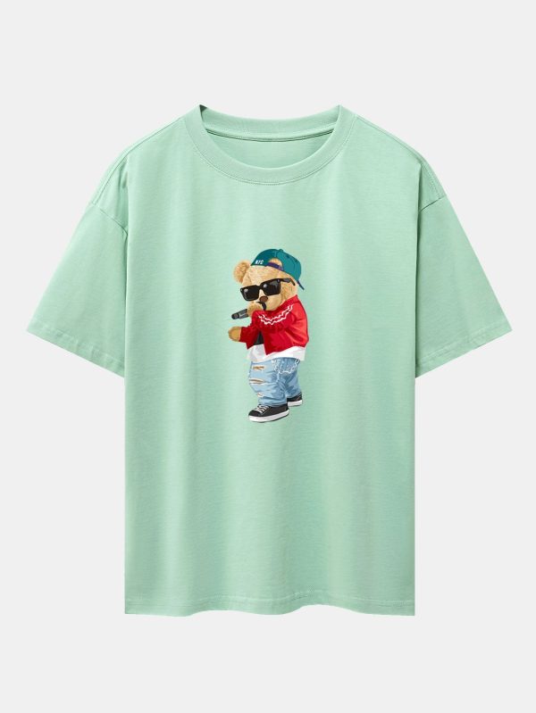 Hip Hop Singer Bear Print Heavy Weight Oversize T-Shirt