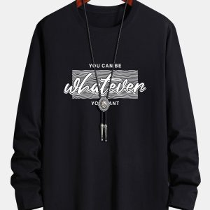 Long Sleeve Slogan Print Cotton T-Shirt