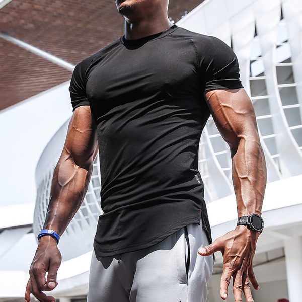 Men's Casual Solid Color Breathable Bottoming Shirt Sports Fitness Slim Thin Section Quick-drying Short-sleeved T-shirt