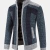 Zip Up Faux Suede Patchwork Sweater