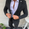 Casual Vertical Stripe Lapel Collar Blazer & Pants 2Pcs Set