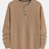 Long Sleeve Arc Hem Waffle Henley Shirt