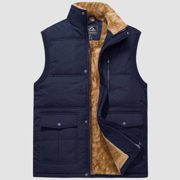 1cefbc341f77c41dd8437aa8c7f9ba7e77bb5b24da269580822d17bee6e493d6.jpg Men's Outerwear Vests Full-Zip Sleeveless Jacket Winter Warm Fleece Lined Vests Stand Collar