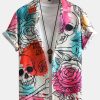 Skull Floral Print Button Up Shirt